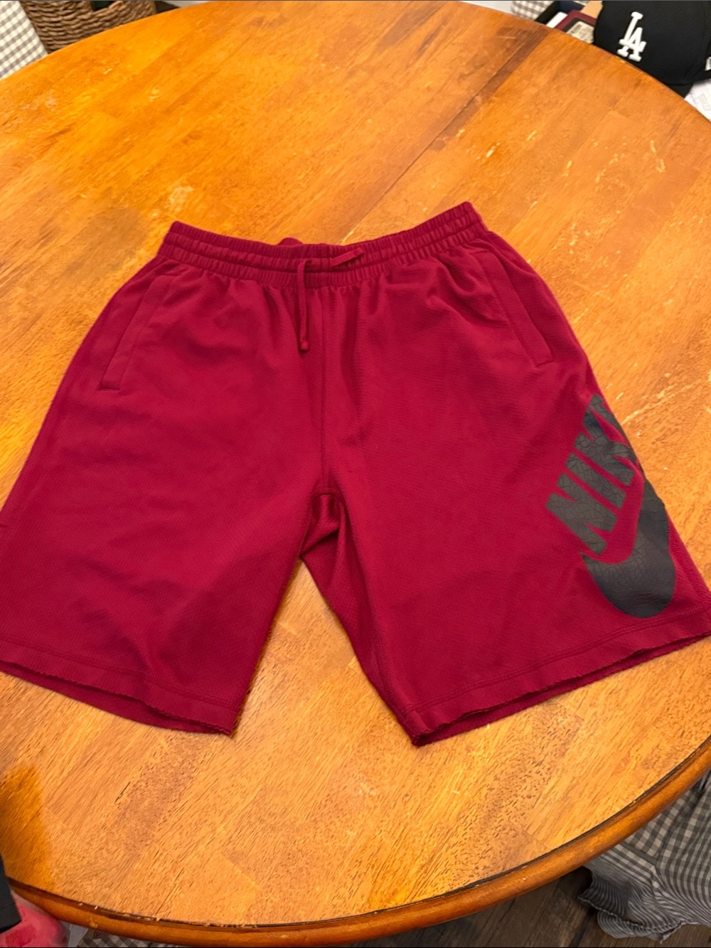 Nike Men's Burgundy Athletic Shorts with Black Swoosh xl